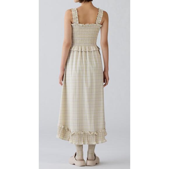 GU (Uniqlo) x Rokh Smocking Camisole Dress in Cream Plaid - Picture 5 of 16